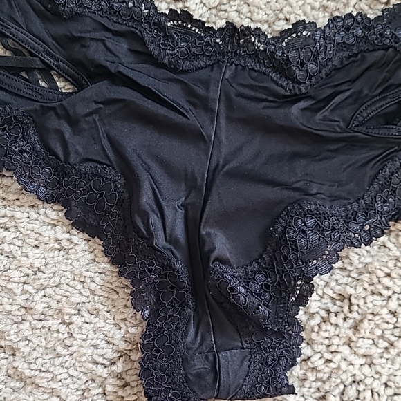 NWOT Victoria's Secret Black Strappy Satin Cheeky Panties - Picture 8 of 11